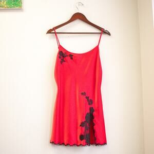Victoria's Secret Red and Black Lace Satin Teddy Size Medium